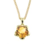 A 9ct gold citrine floral pendant, with 9ct gold chain.