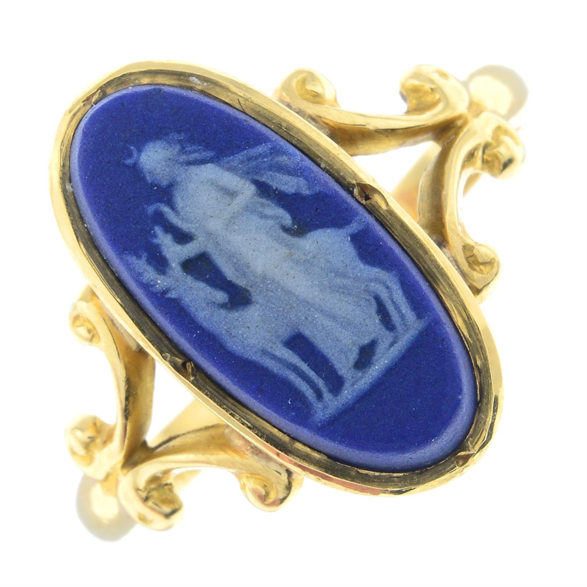 A Wedgwood jasperware ring, depicting Artemis with bow and stag.