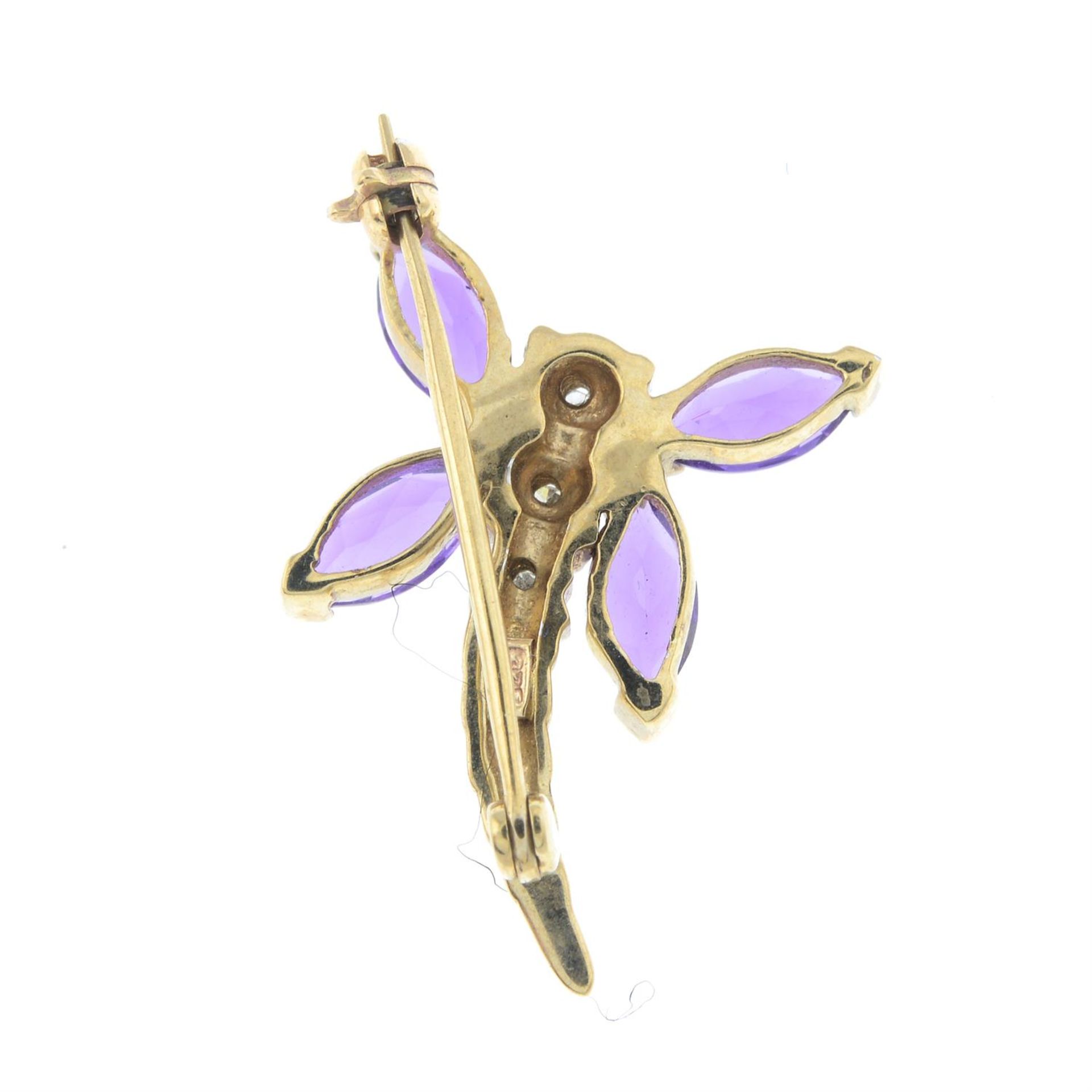 An amethyst and diamond dragonfly brooch. - Image 2 of 2