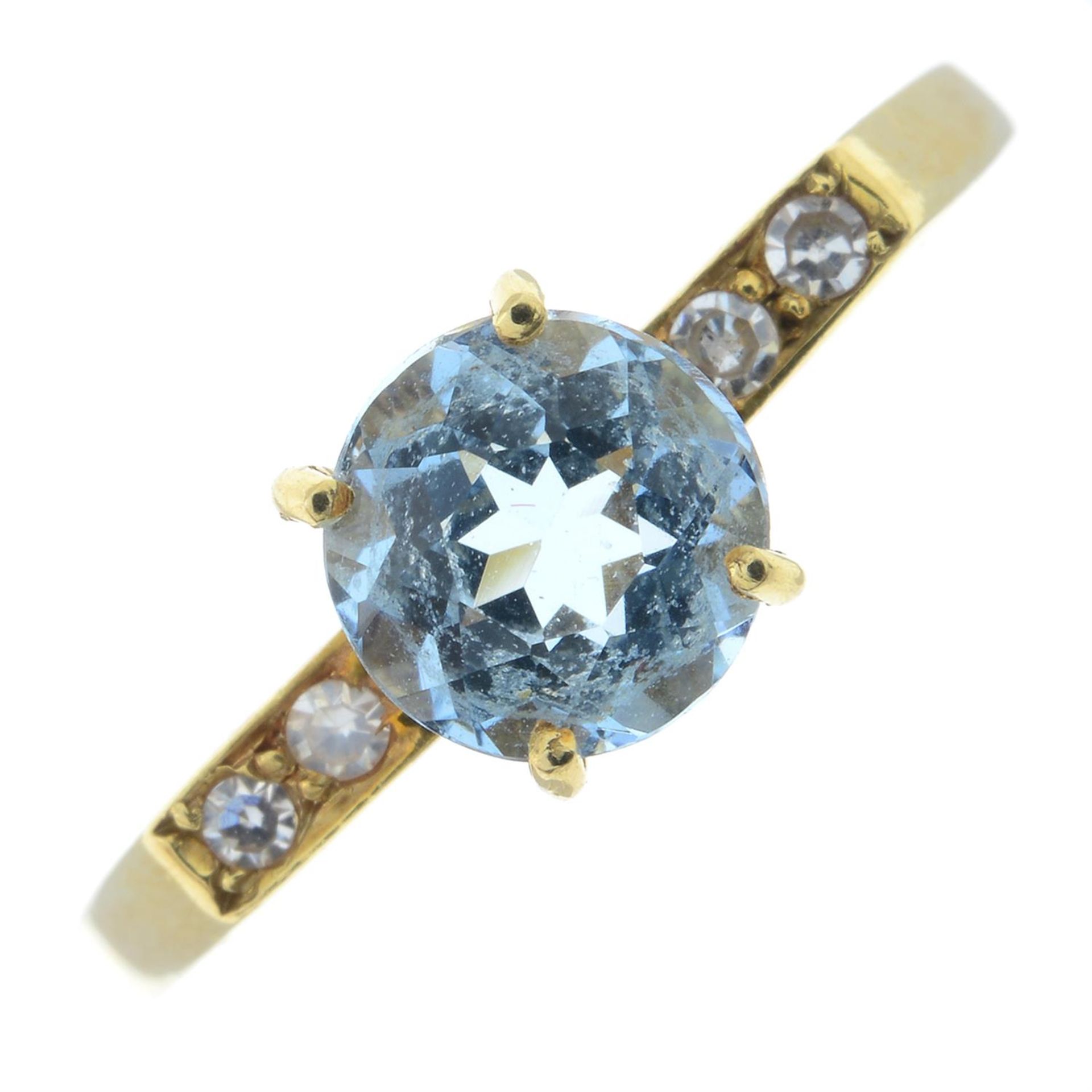 An aquamarine and single-cut diamond ring.