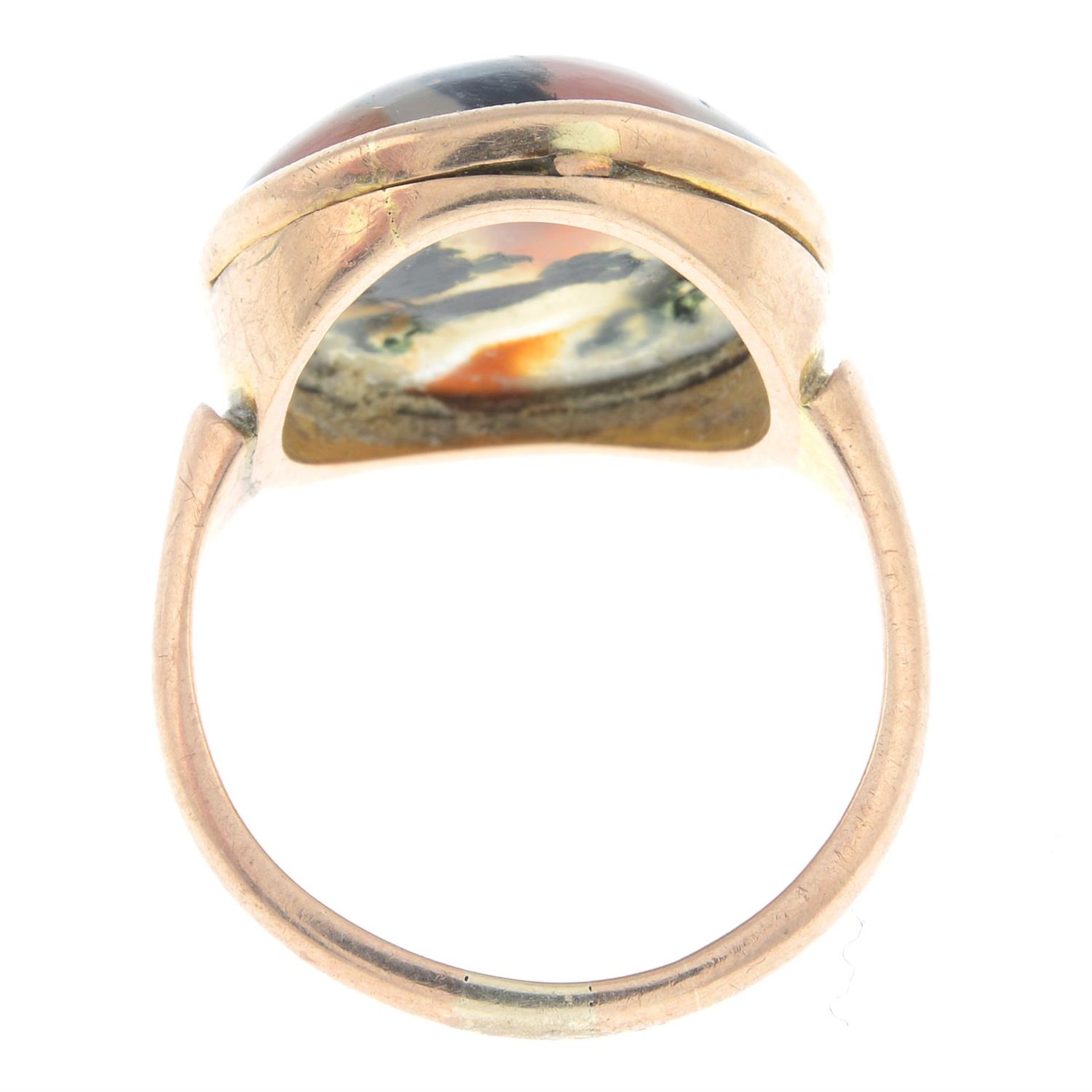 An early 20th century 9ct gold moss agate cabochon dress ring. - Image 2 of 2