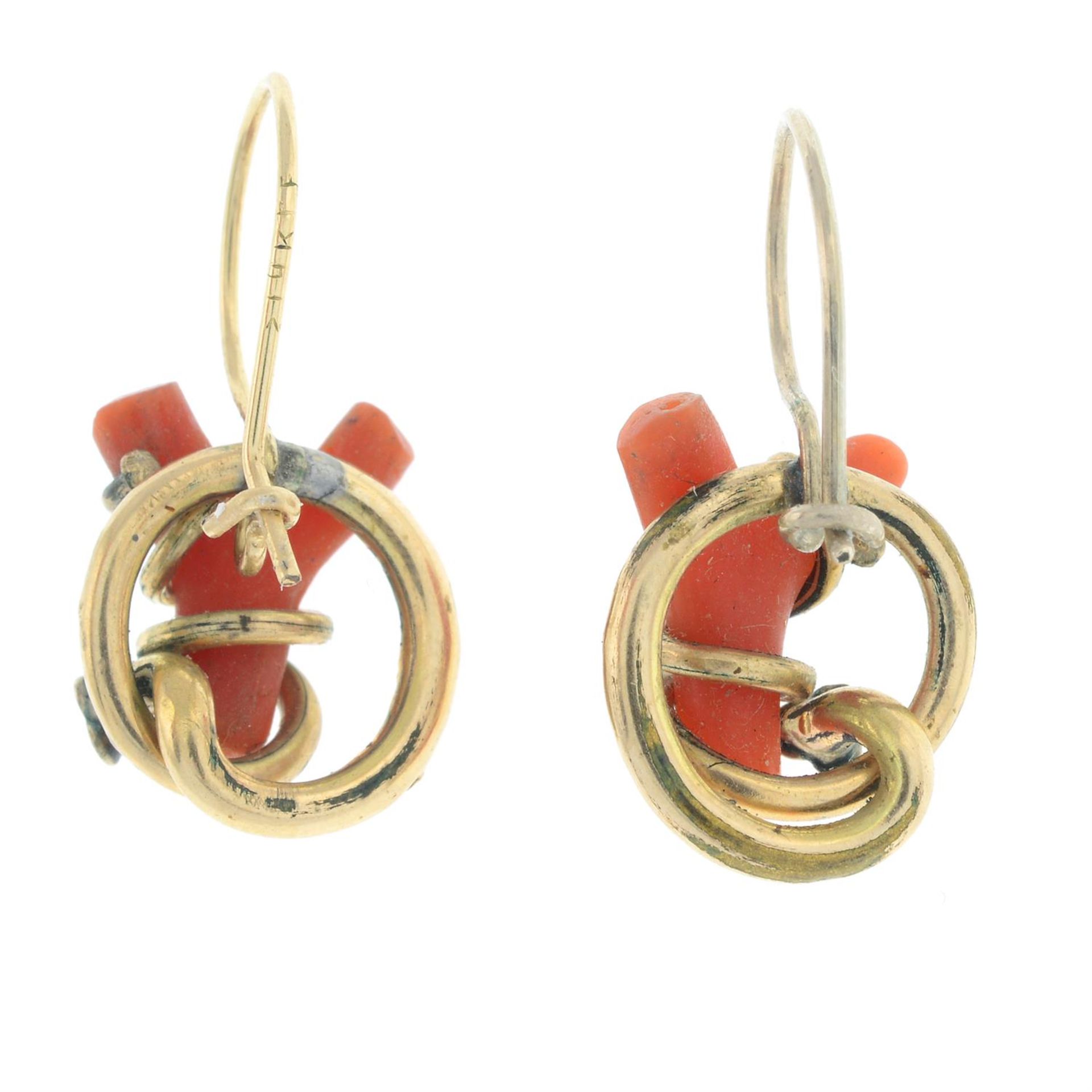 A pair of branch coral drop earrings. - Image 2 of 2