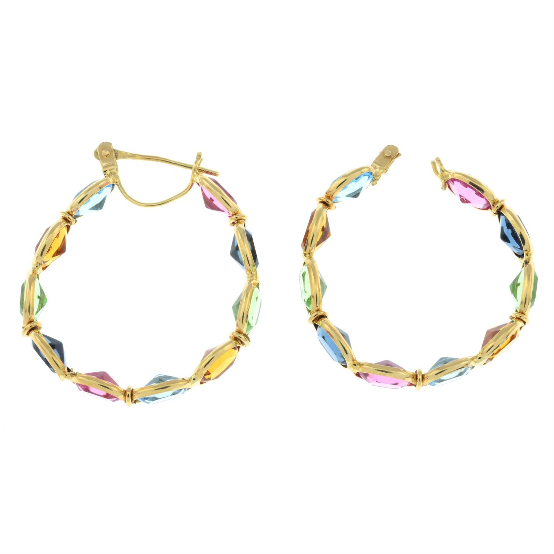 A pair of synthetic spinel hoop earrings, one AF. - Image 2 of 2
