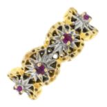 A 14ct gold ruby floral band ring.