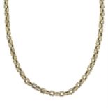 A late 19th century gold book-link necklace, with early 20th century 9ct gold curb-link section.