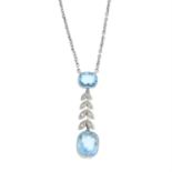 An early 20th century gold and platinum aquamarine and rose-cut diamond drop pendant,