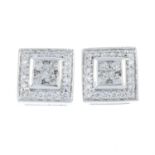 A pair of 18ct gold brilliant-cut diamond square-shape cluster earrings.