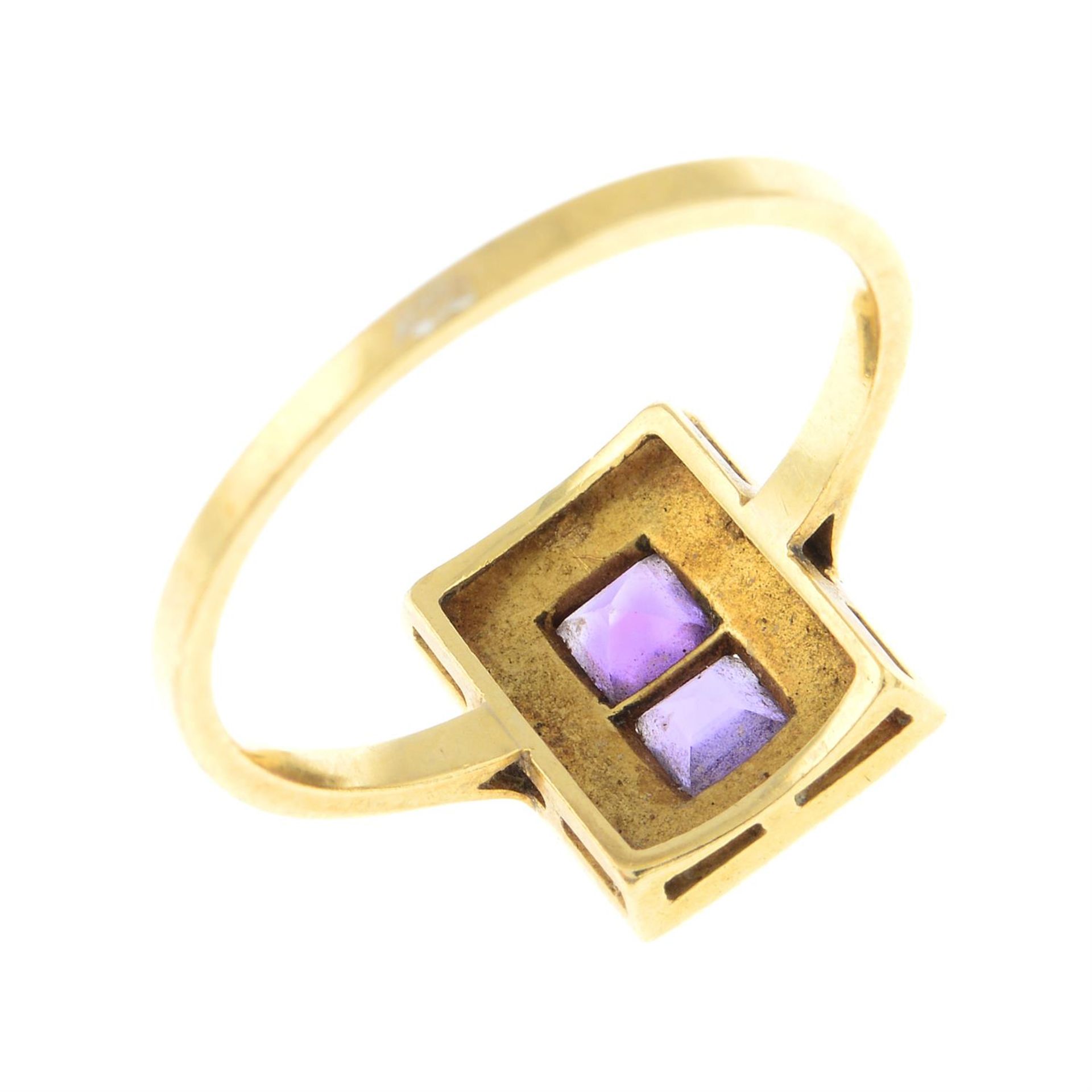 An early 20th century 18ct gold amethyst and split pearl cluster ring. - Image 2 of 2