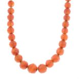 An early 20th century carnelian faceted bead necklace.