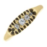 An early 20th century 18ct gold old-cut diamond five-stone ring.