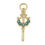 A 9ct gold turquoise watch key fob.