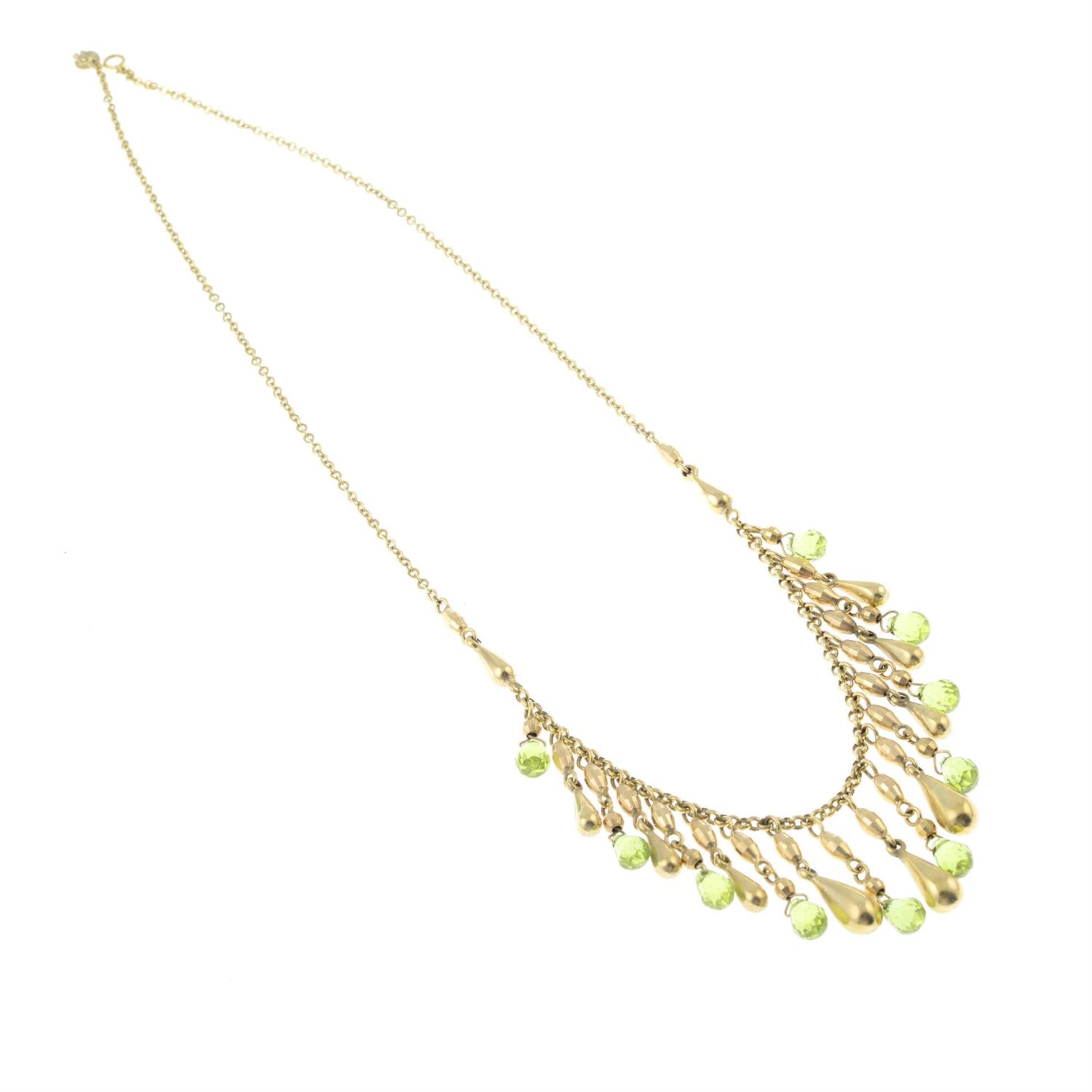 A 9ct gold green paste briolette fringe necklace. - Image 2 of 2