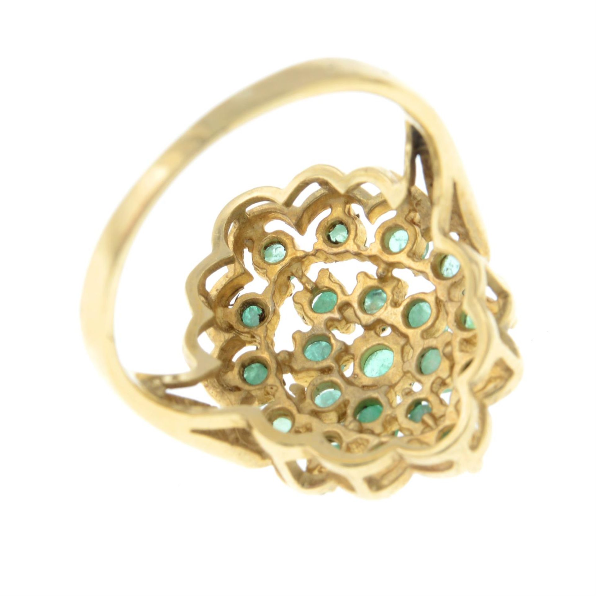 A 9ct gold emerald openwork cluster ring. - Image 2 of 2