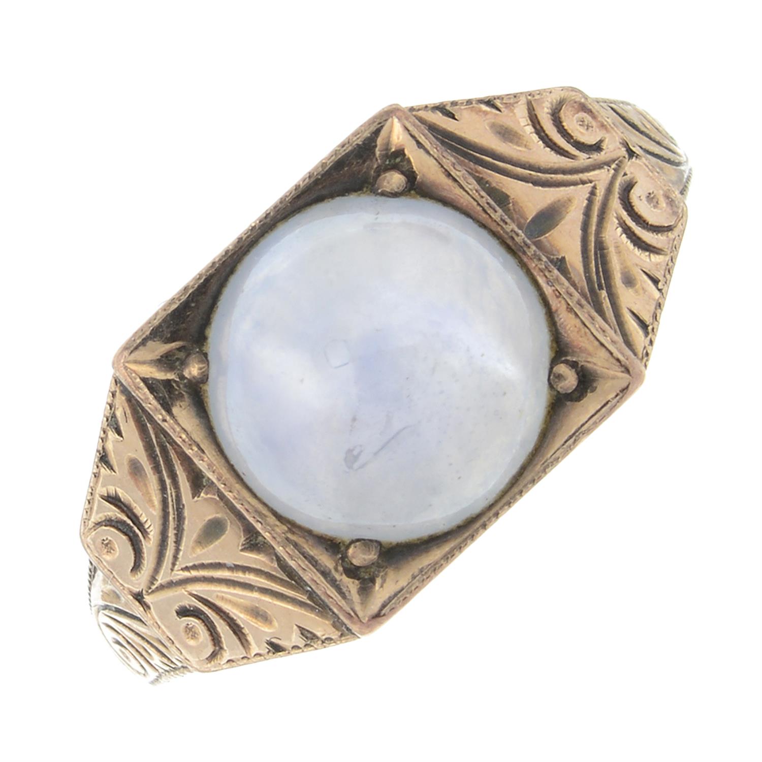 A star sapphire single-stone engraved signet ring.