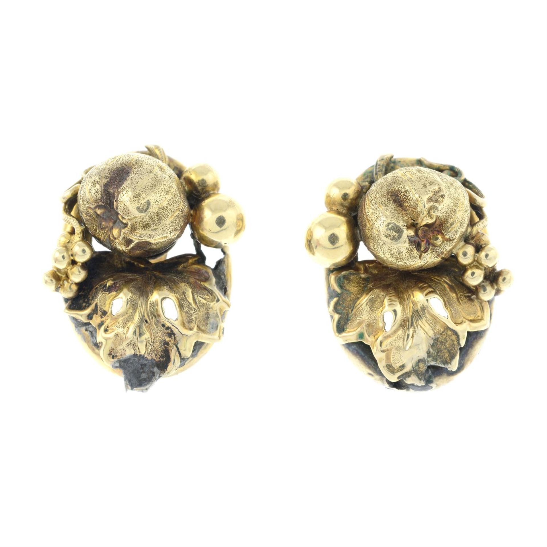 A pair of fruit and foliage screw-back earrings.