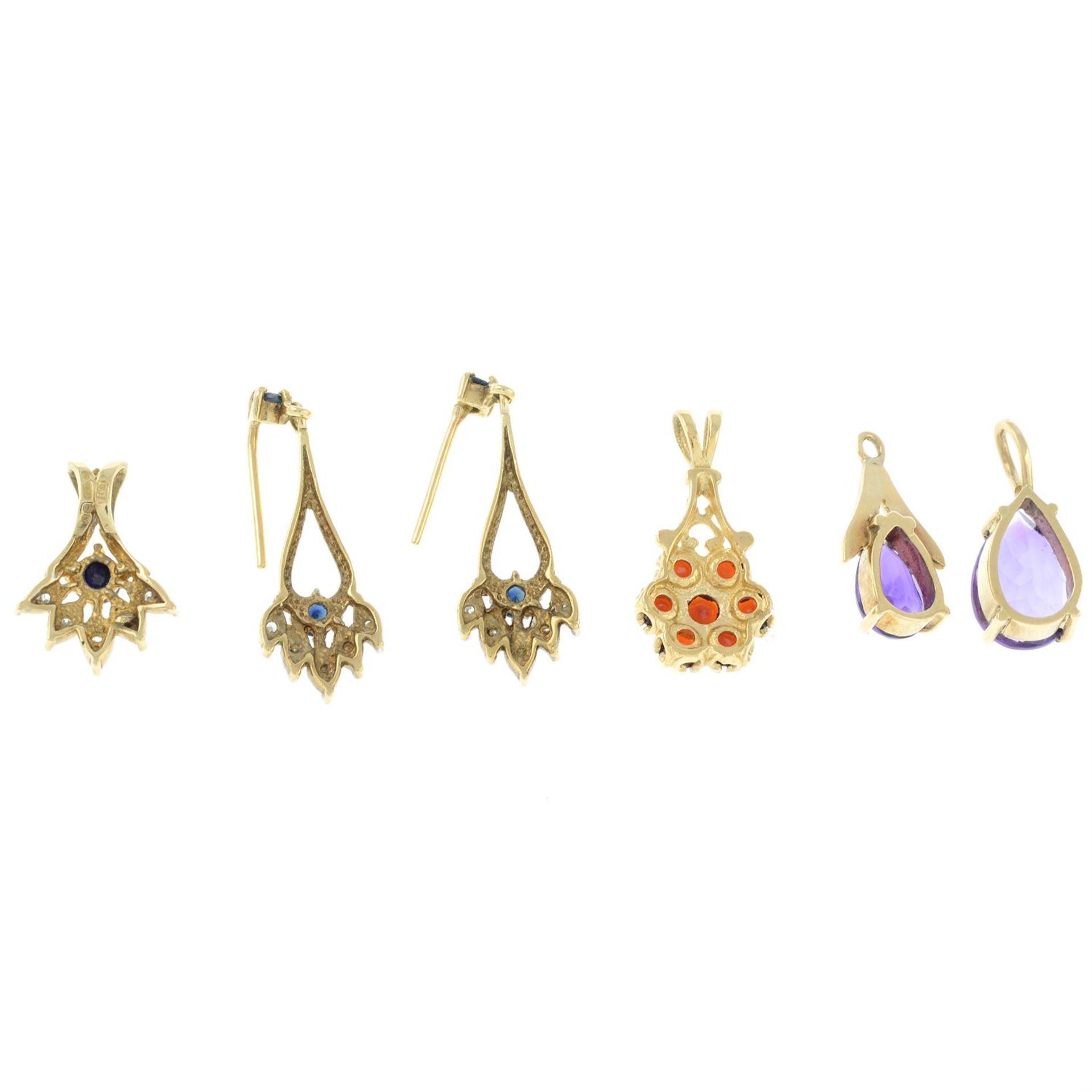 Four gem-set pendants, together with a 9ct gold gem-set pendant. - Image 2 of 2
