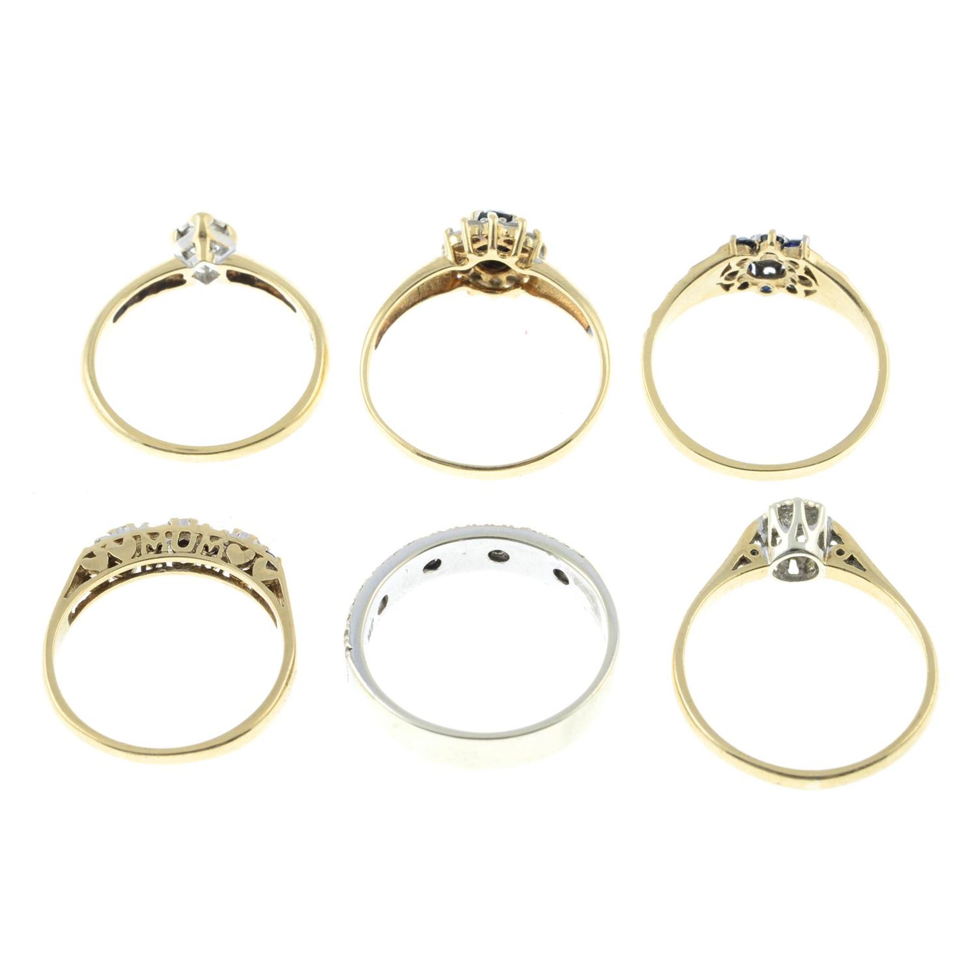 Six 9ct gold gem-set rings. - Image 2 of 2