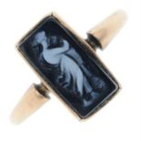 An early 20th century gold banded onyx cameo ring, possibly carved to depict one of the muses.