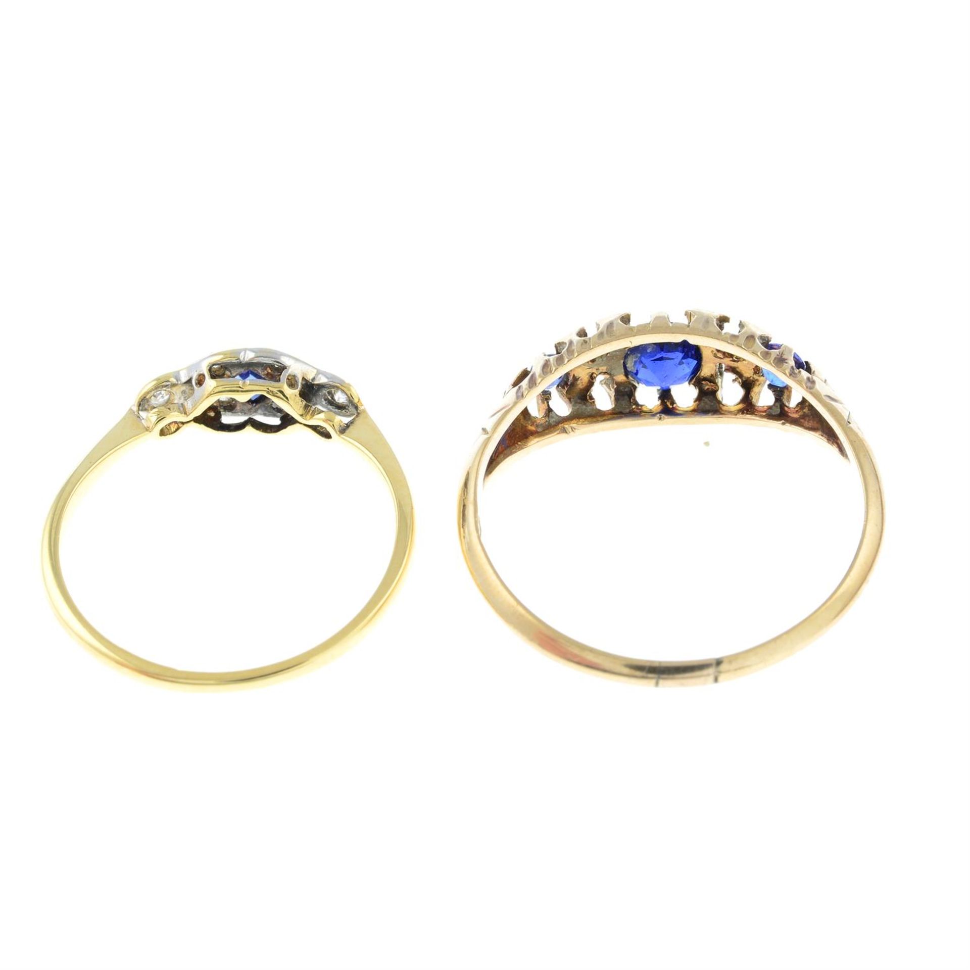 A mid 20th century 18ct gold sapphire and diamond ring, together with an Edwardian 9ct gold - Image 2 of 2