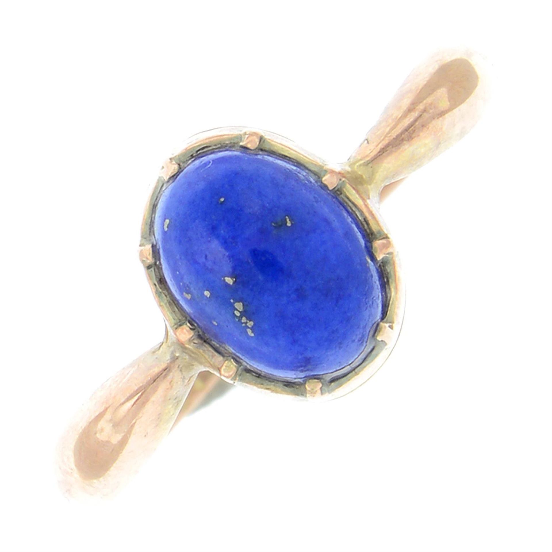 An early 20th century 9ct gold lapis lazuli single-stone ring.