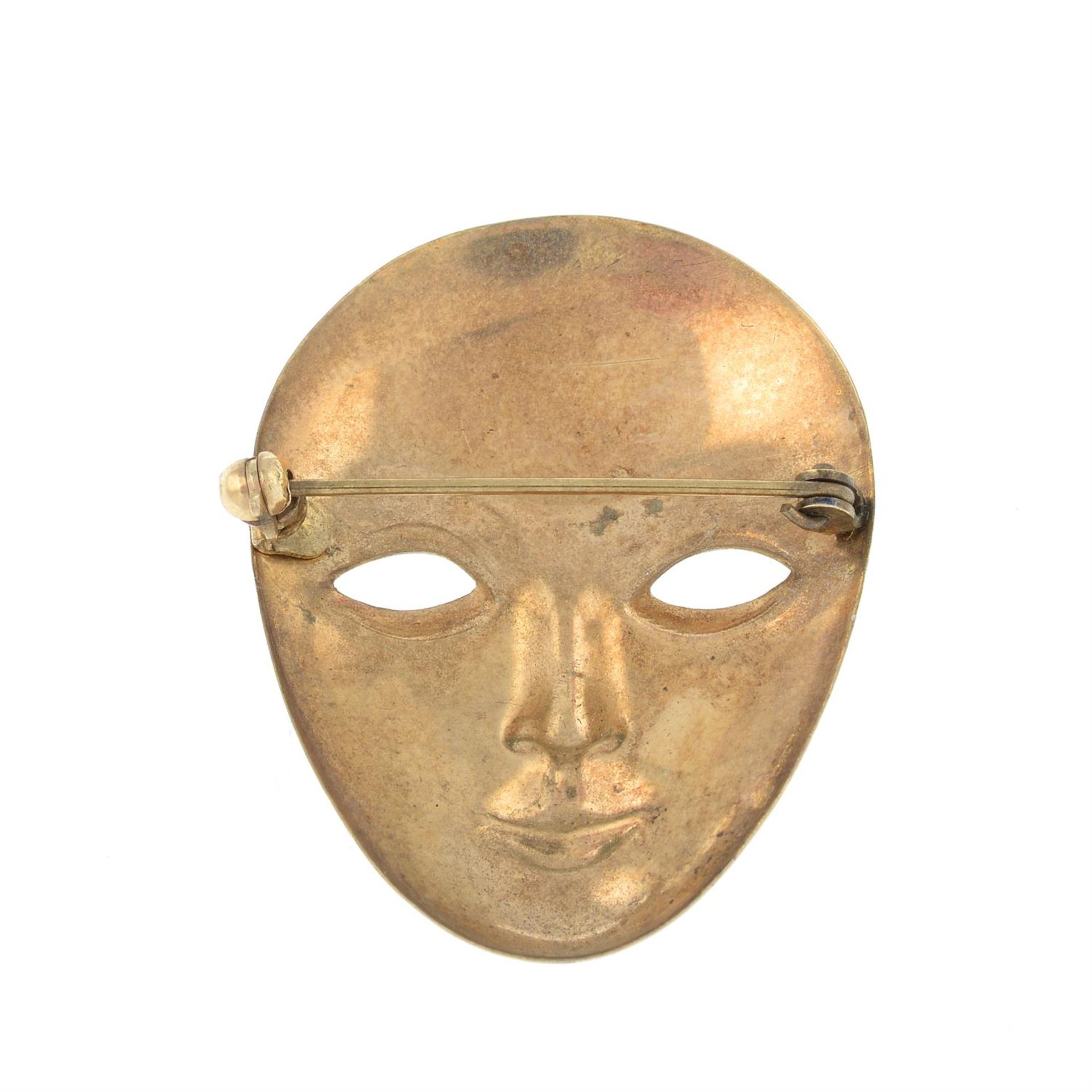 A 9ct gold opera mask brooch. - Image 2 of 2