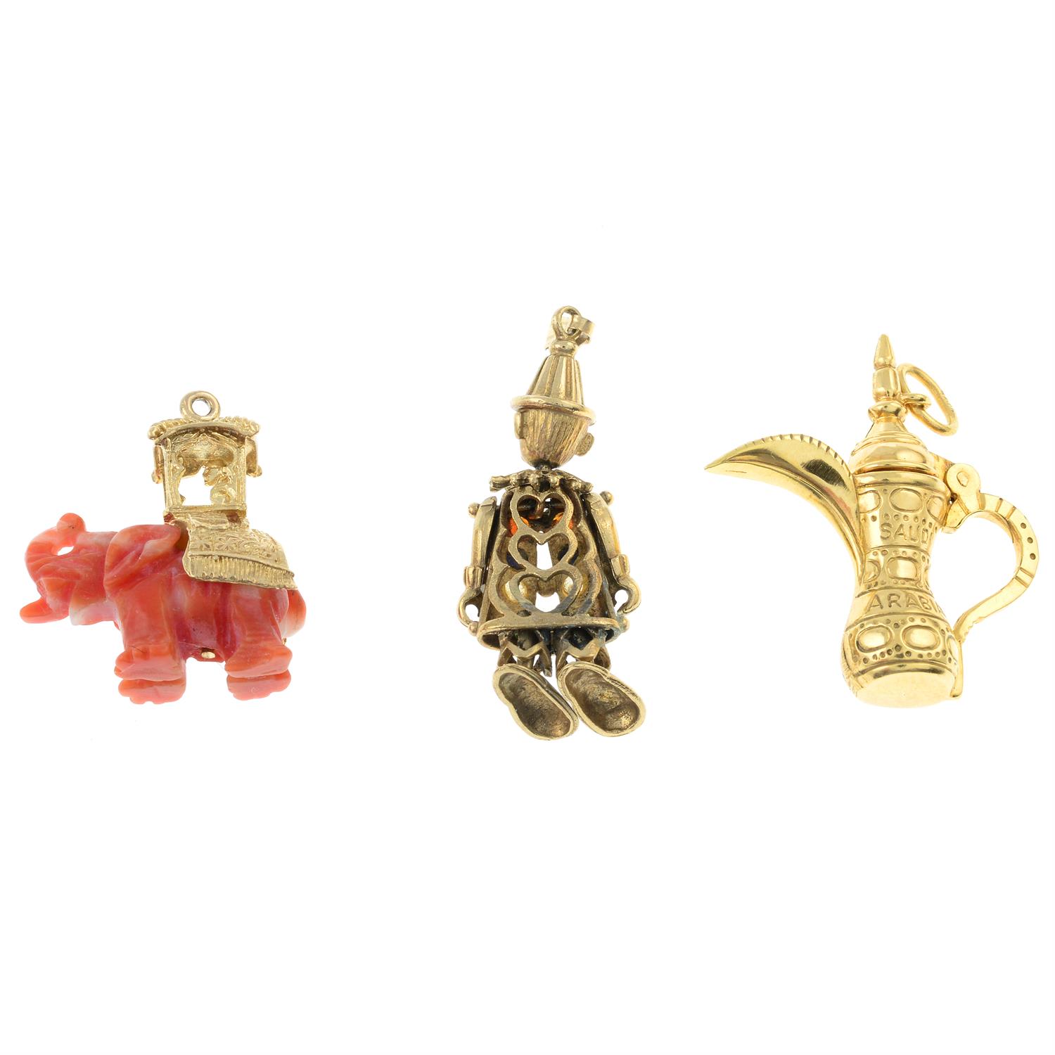 Two 9ct gold gem-set charms and a aftaba charm. - Image 2 of 2