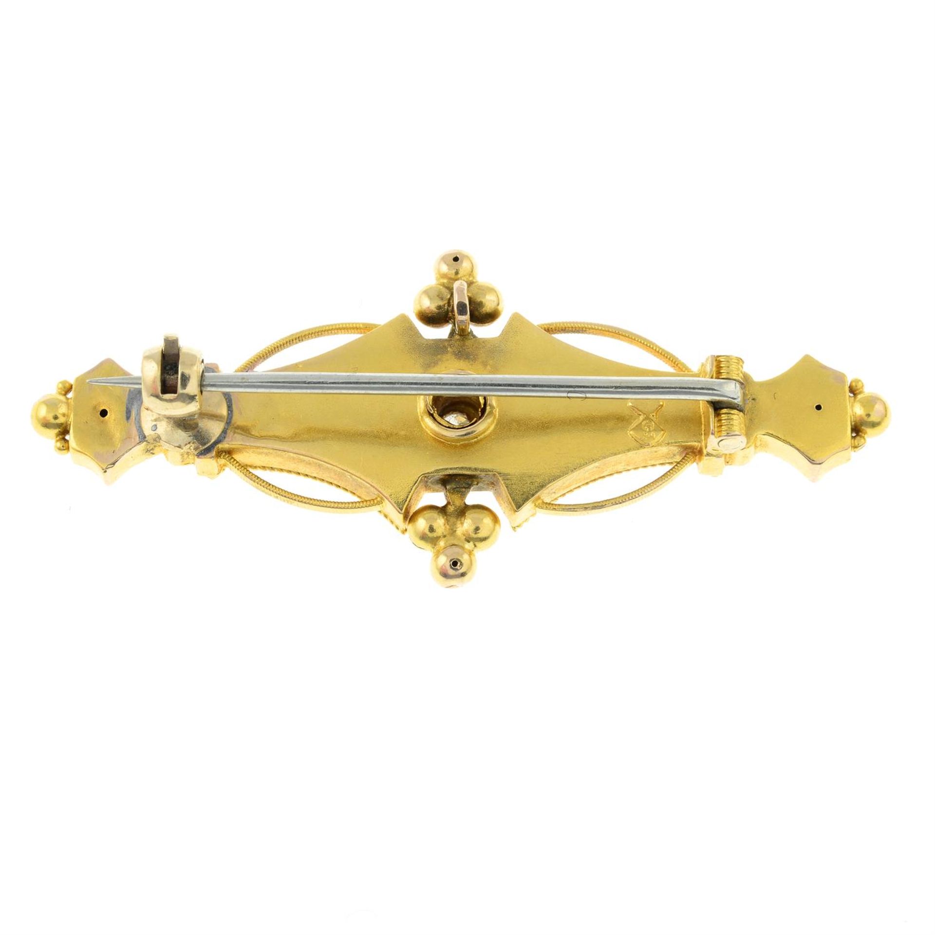 A mid 19th century gold old-cut diamond foliate bar brooch. - Image 2 of 2