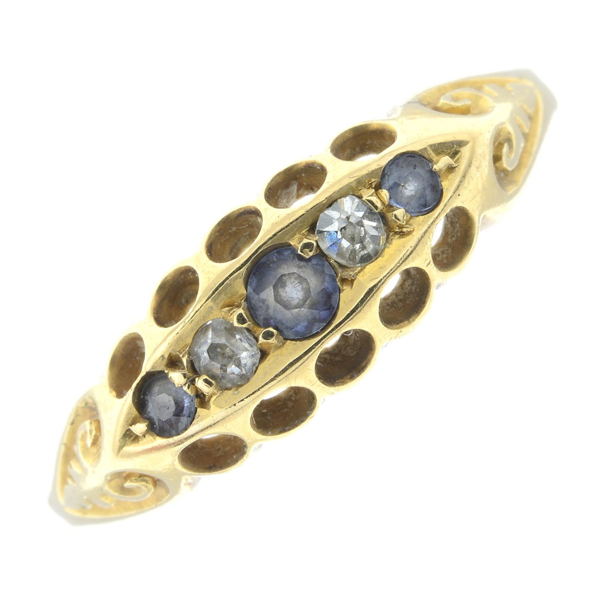 An early 20th century 18ct gold sapphire and old-cut diamond five-stone ring.