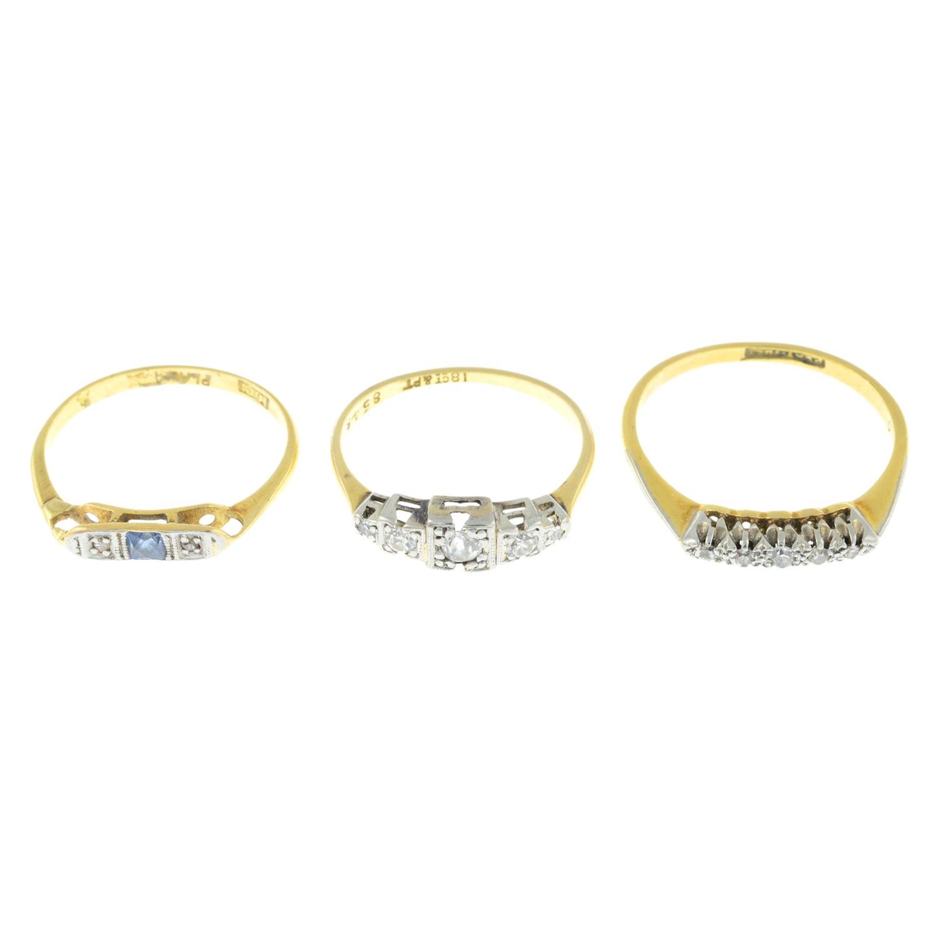 Three diamond set rings.