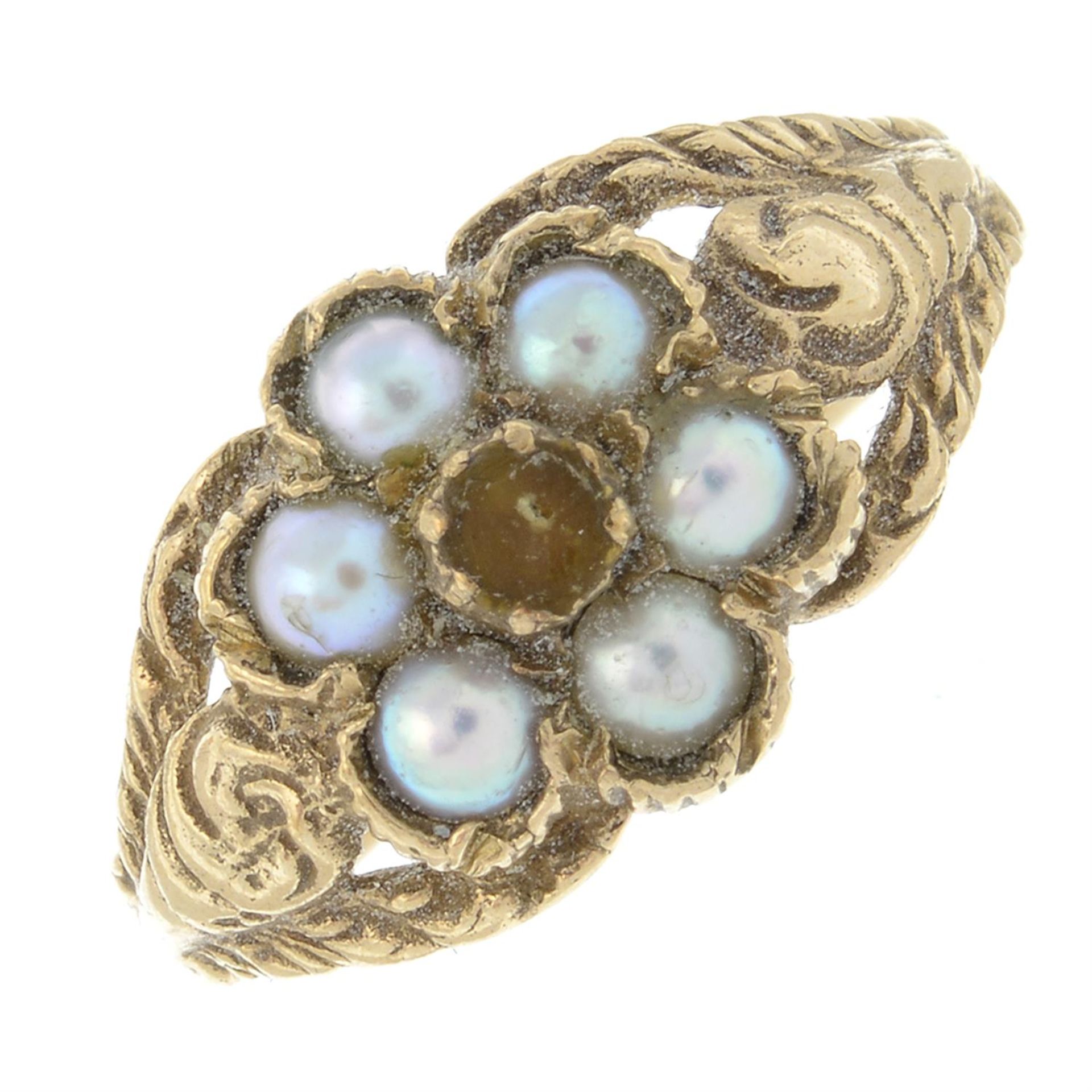 A 1960's 9ct gold split pearl floral cluster ring.