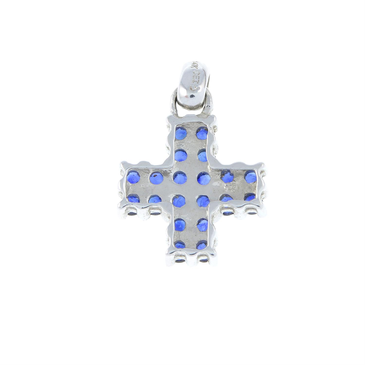 A vari-hue sapphire cross pendant, with diamond bale. - Image 2 of 2