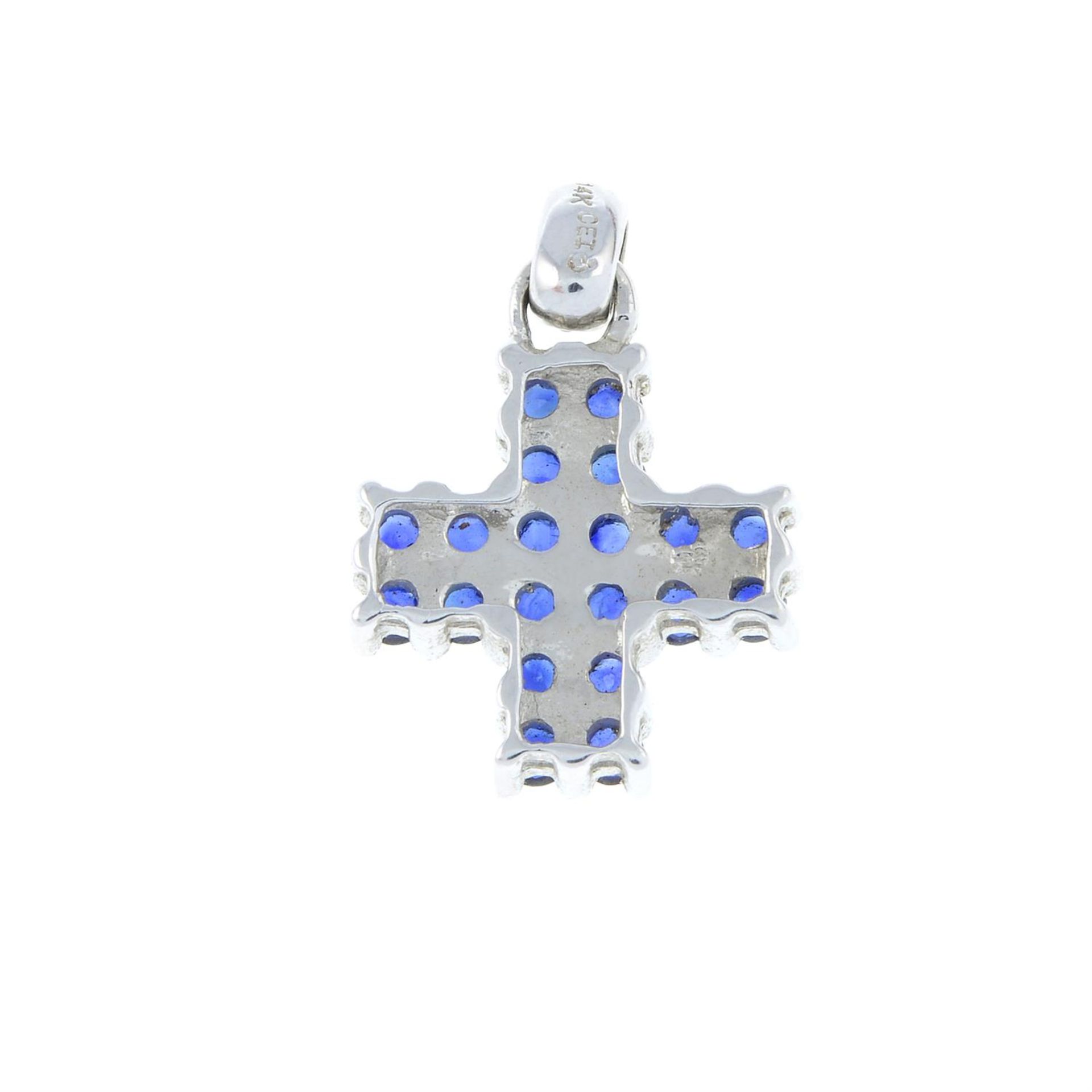 A vari-hue sapphire cross pendant, with diamond bale. - Image 2 of 2