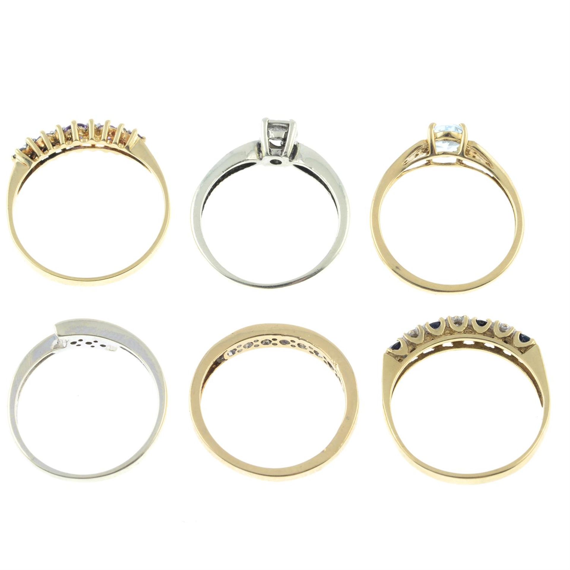 Six 9ct gold gem-set rings. - Image 2 of 2