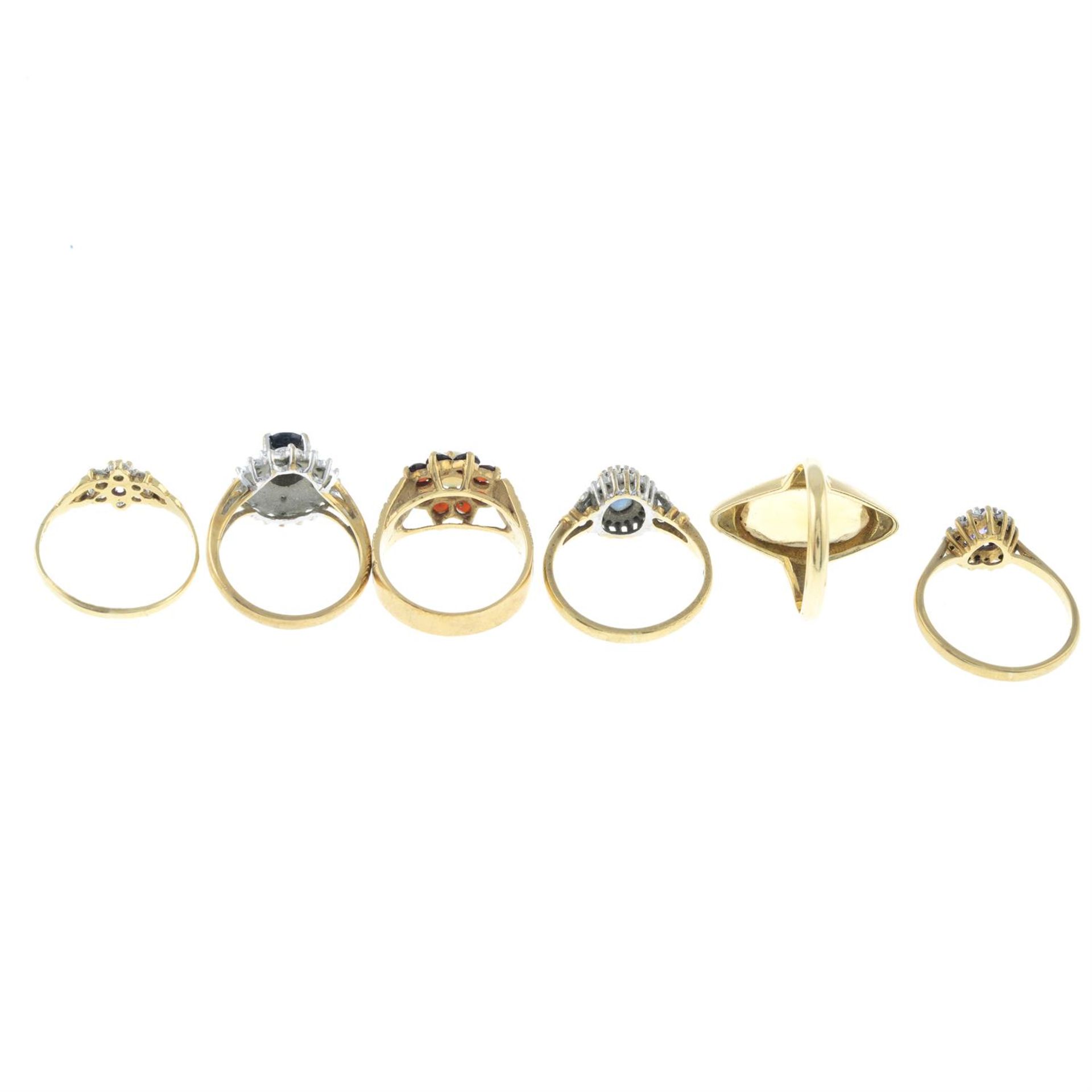 Six 9ct gold gem-set rings. - Image 2 of 2