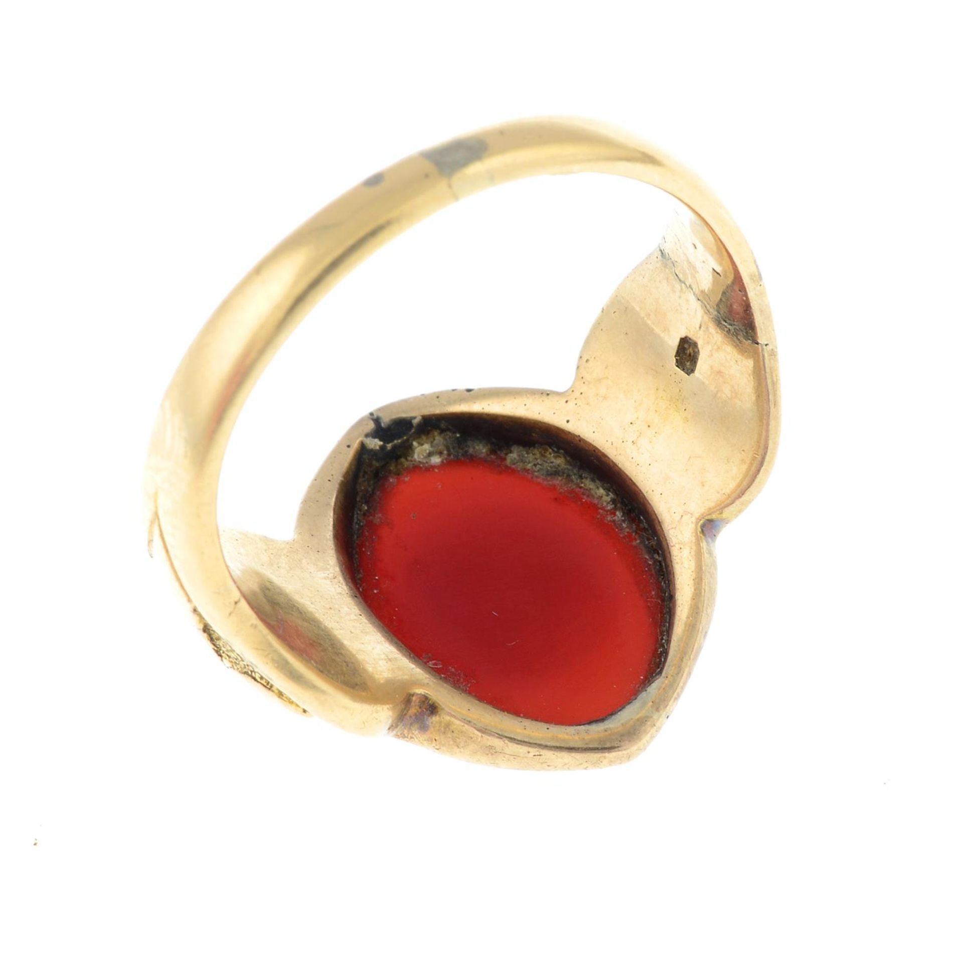 A late Victorian 15ct gold sardonyx signet ring, with ankh motif shoulders. - Image 2 of 2