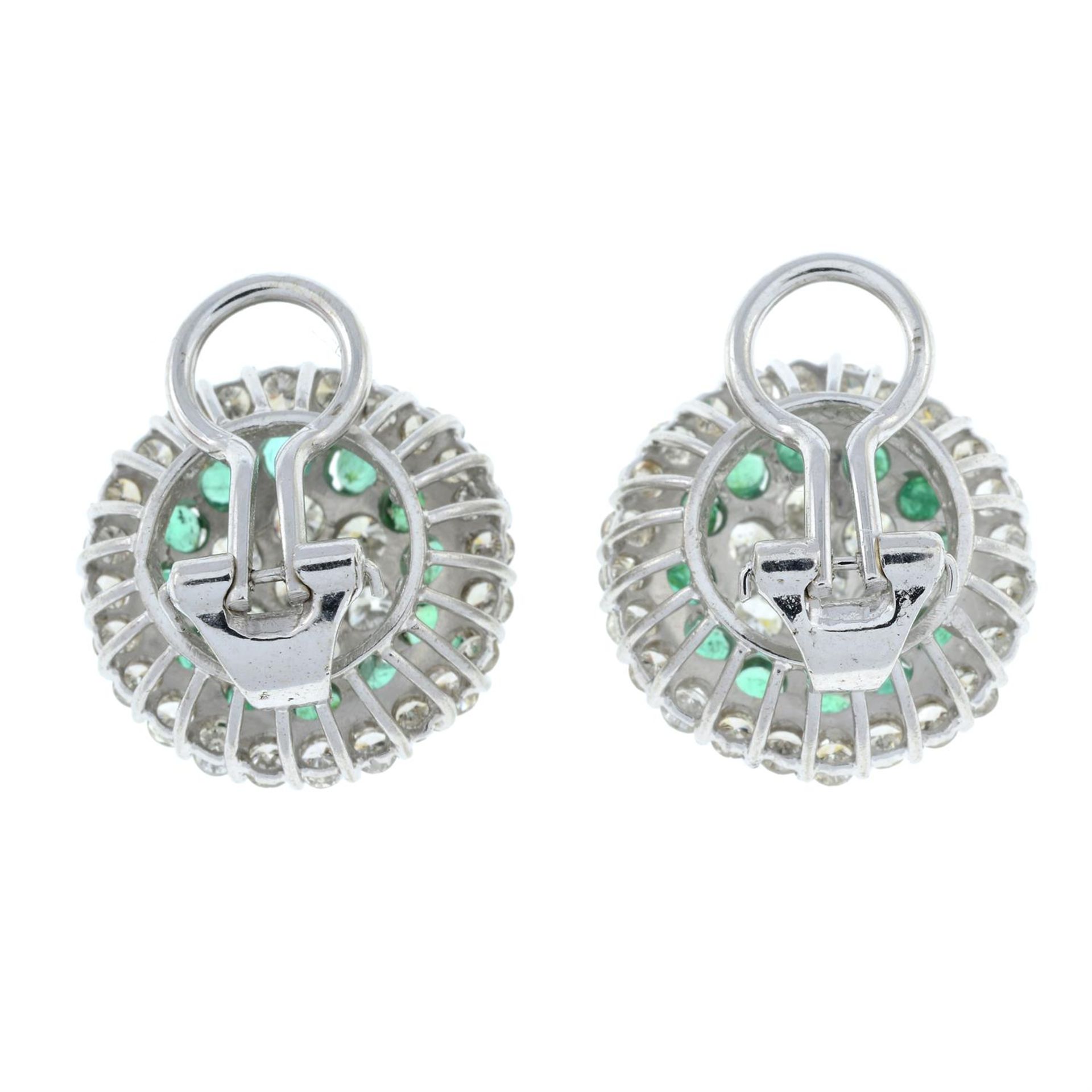 A pair of emerald and brilliant-cut diamond cluster earrings. - Image 3 of 3