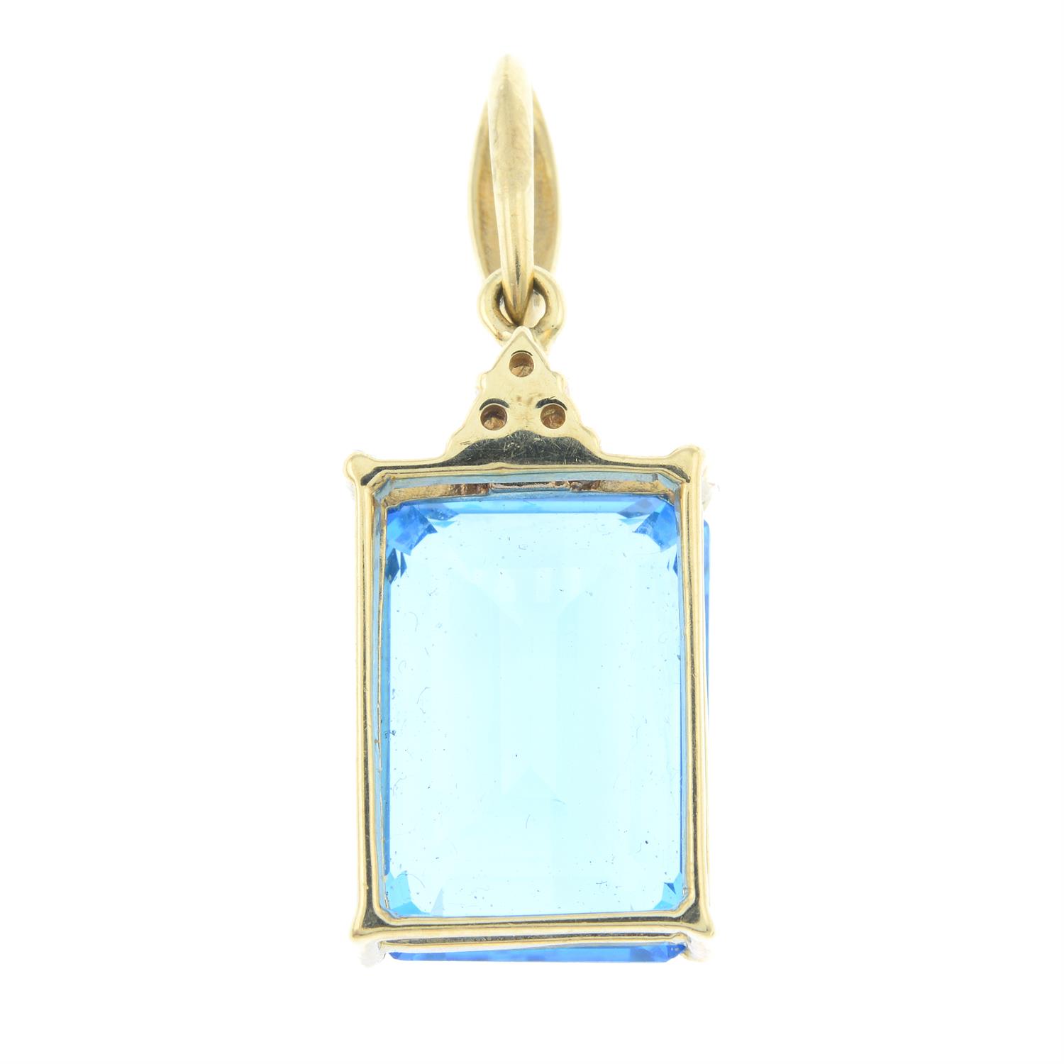 A blue topaz, single-cut diamond and colourless sapphire pendant. - Image 2 of 2