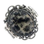 A late 19th century silver agate openwork panel bracelet/ring.