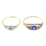 A mid 20th century 18ct gold sapphire and diamond ring, together with an Edwardian 9ct gold