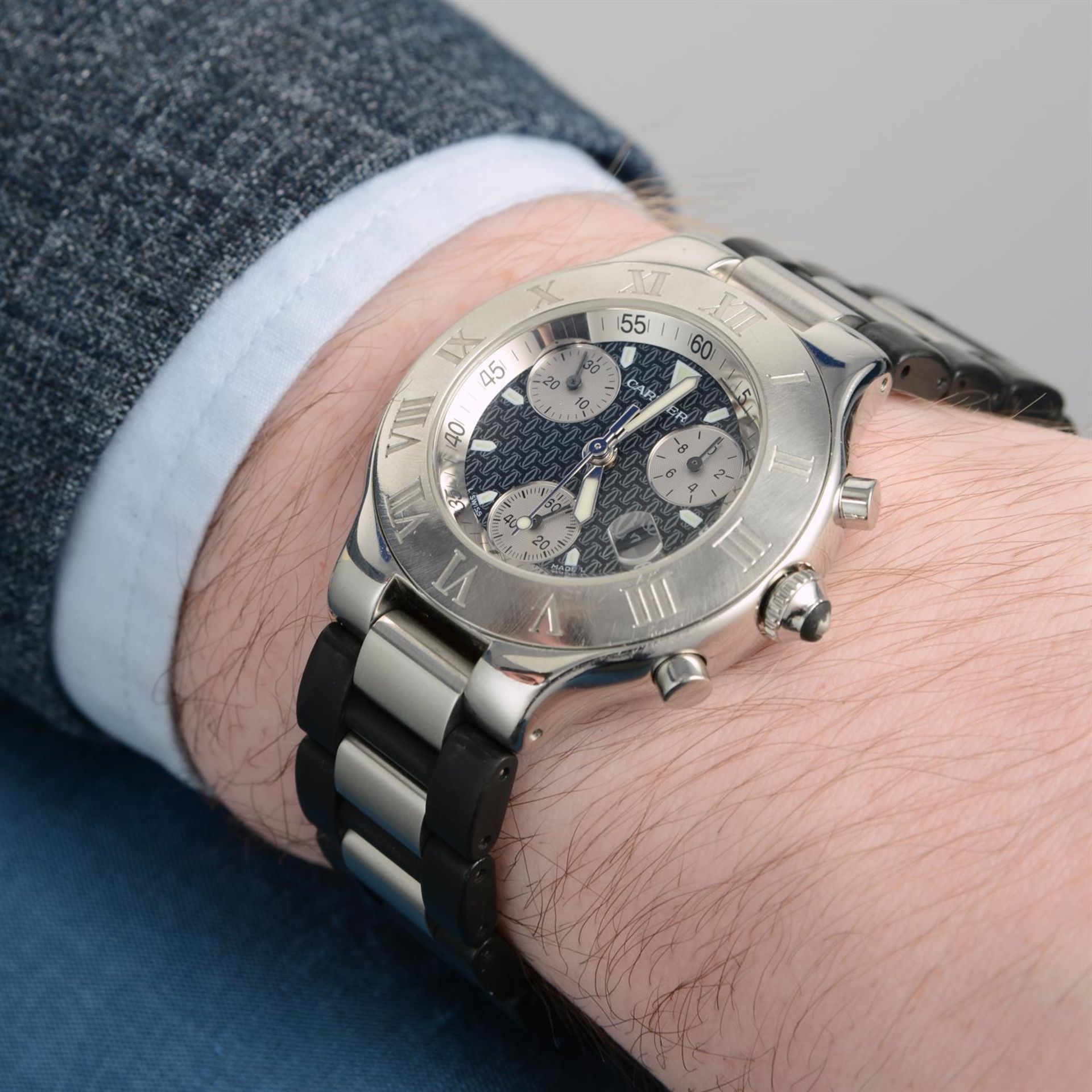 CARTIER - a stainless steel Chronoscaph 21 chronograph bracelet watch, 38mm. - Image 5 of 6