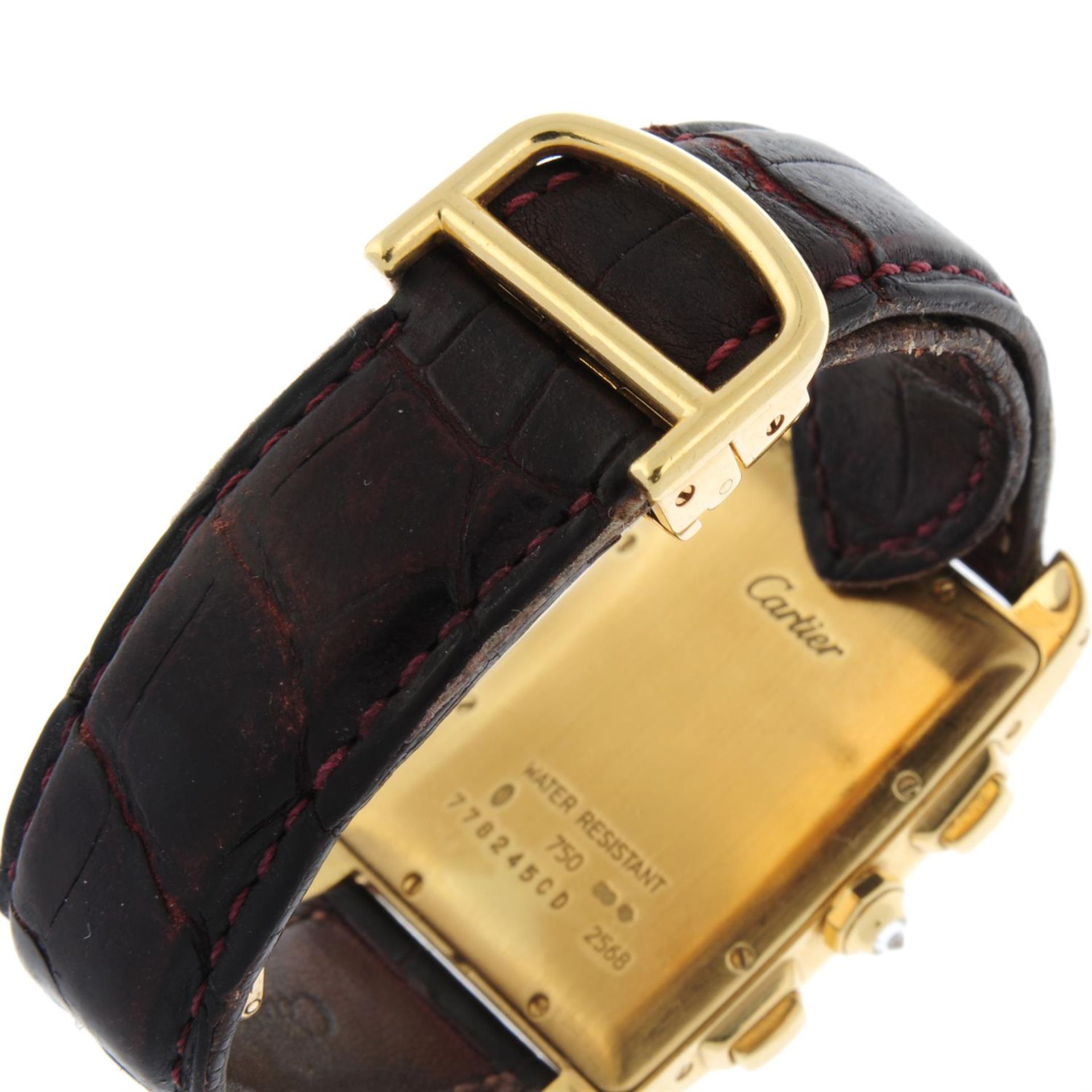 CARTIER - a factory diamond set 18ct gold Tank Américaine chronograph wrist watch, 27x37mm. - Image 2 of 5