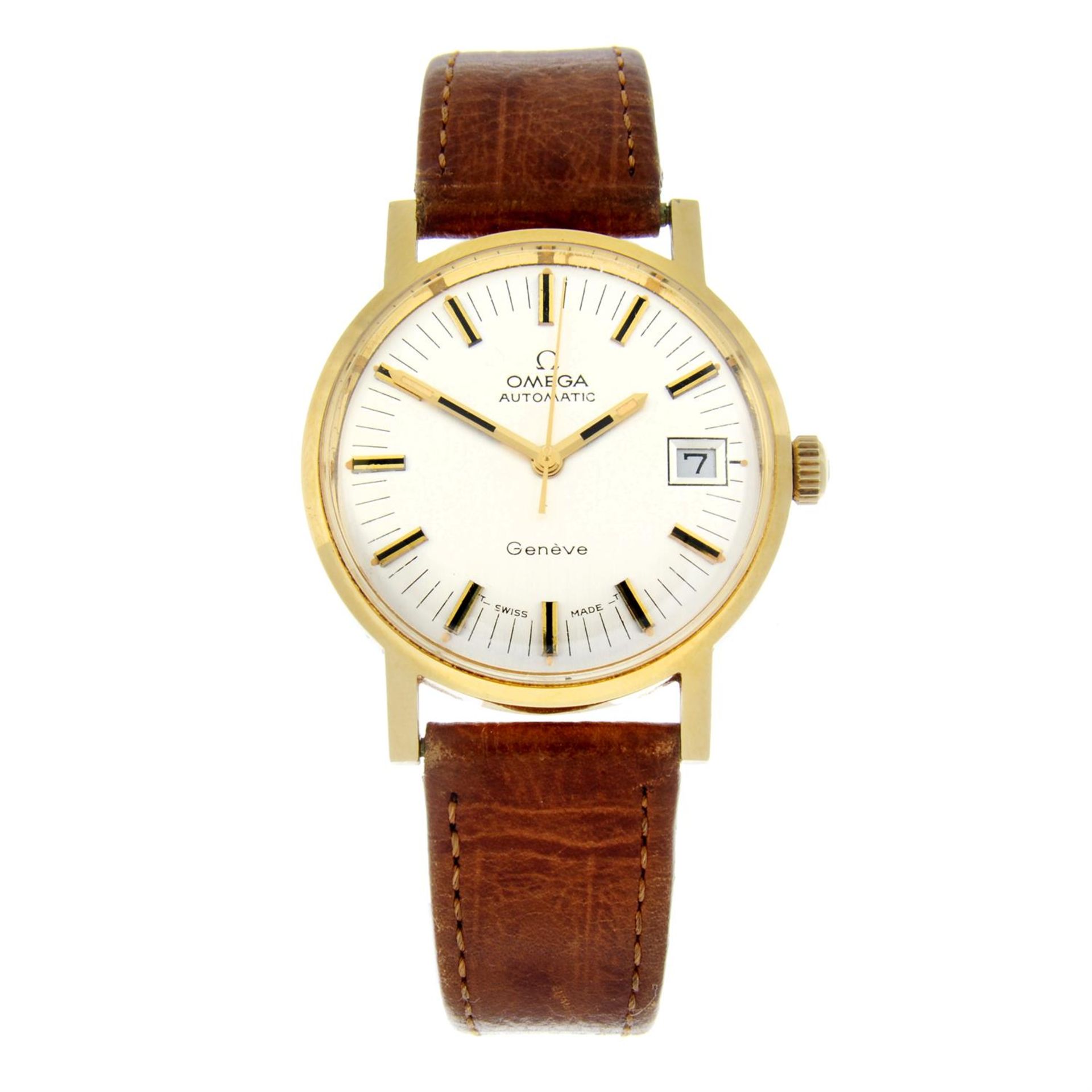 OMEGA - a yellow metal Geneve wrist watch, 34mm.