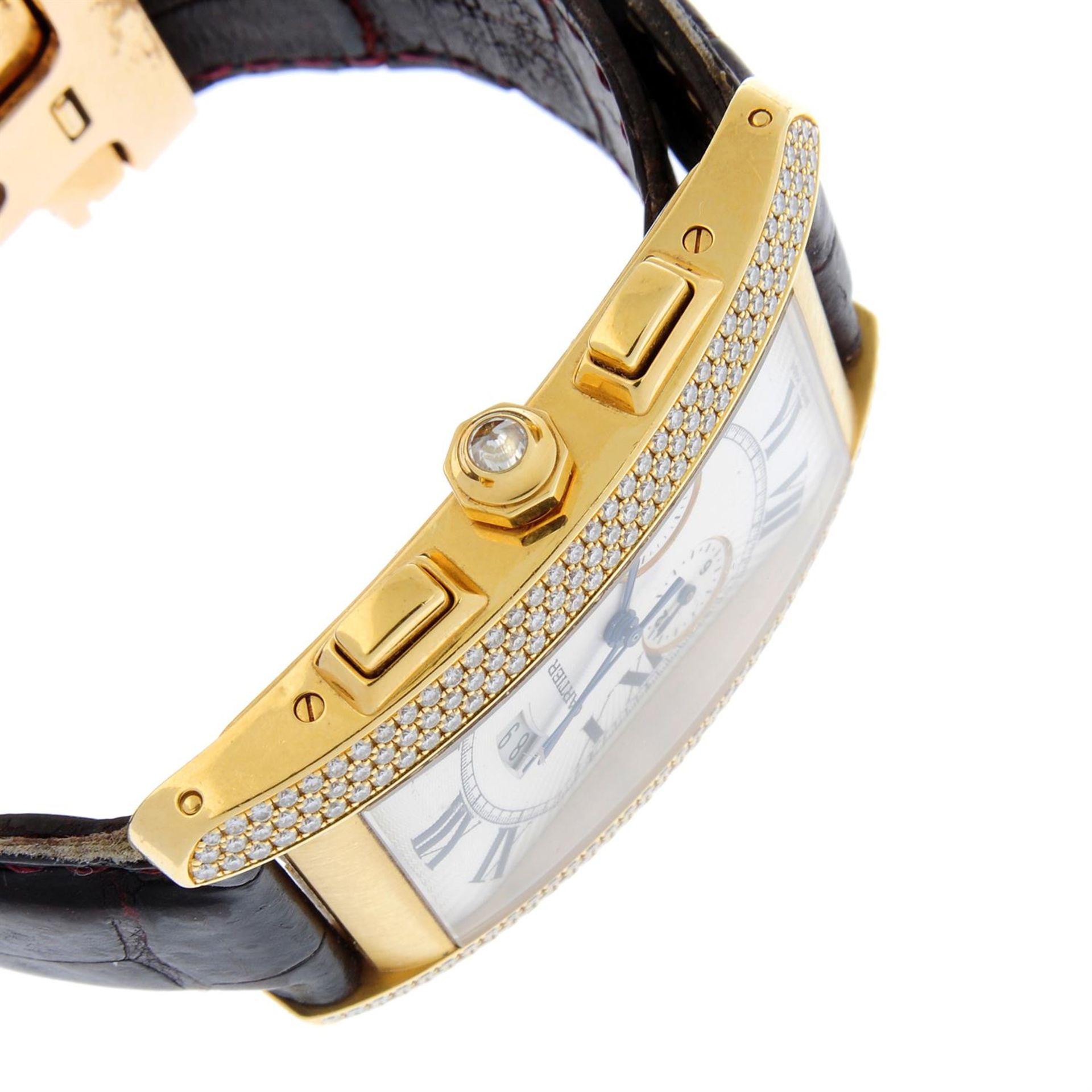 CARTIER - a factory diamond set 18ct gold Tank Américaine chronograph wrist watch, 27x37mm. - Image 3 of 5