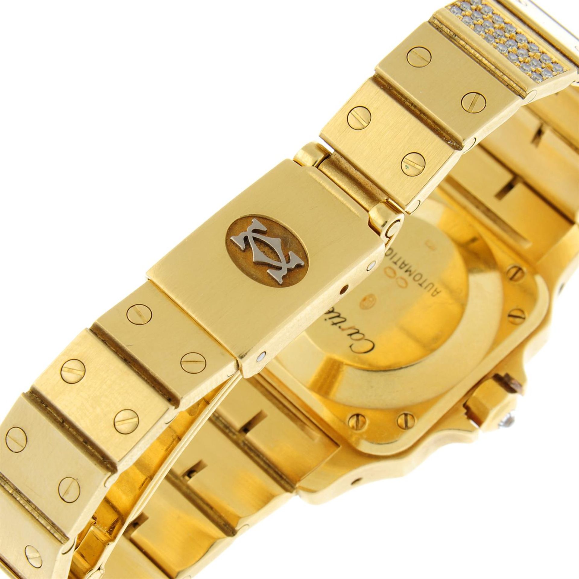 CARTIER - an 18ct gold diamond set Santos bracelet watch, 24mm. - Image 2 of 5