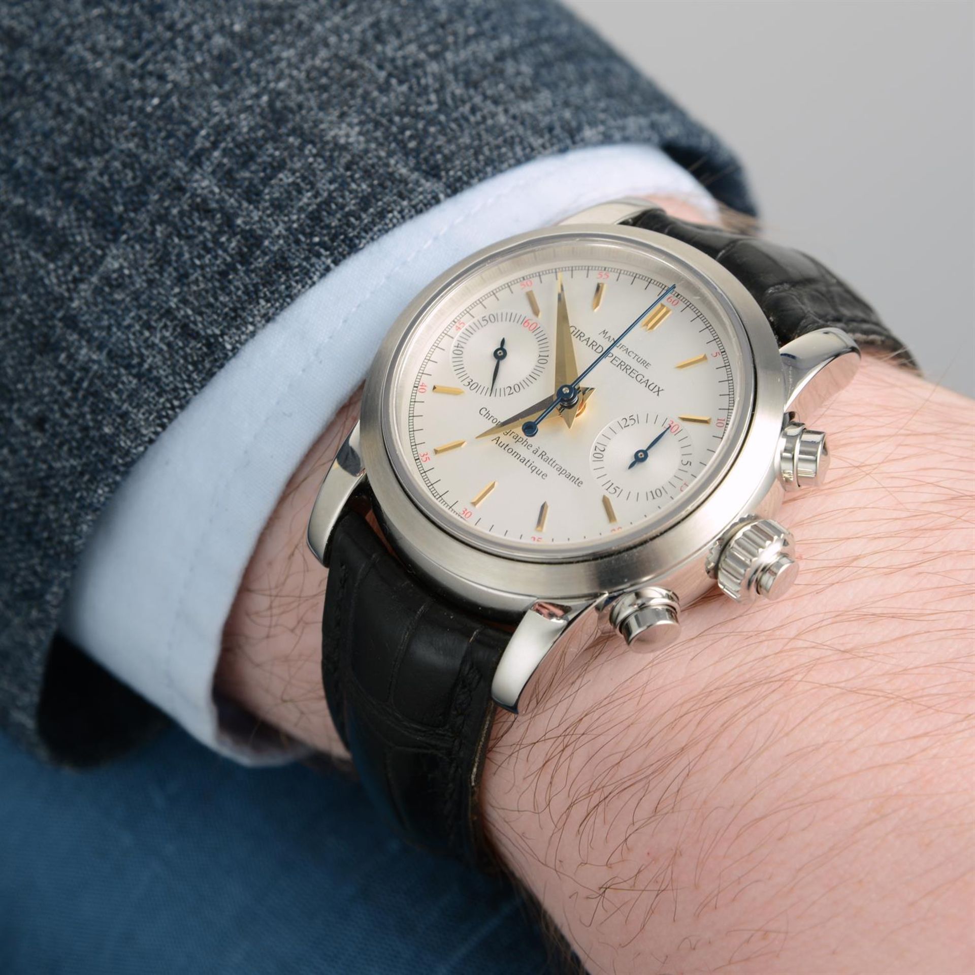 GIRARD-PERREGAUX - a stainless steel Rattrapante chronograph wrist watch, 38mm. - Image 5 of 6