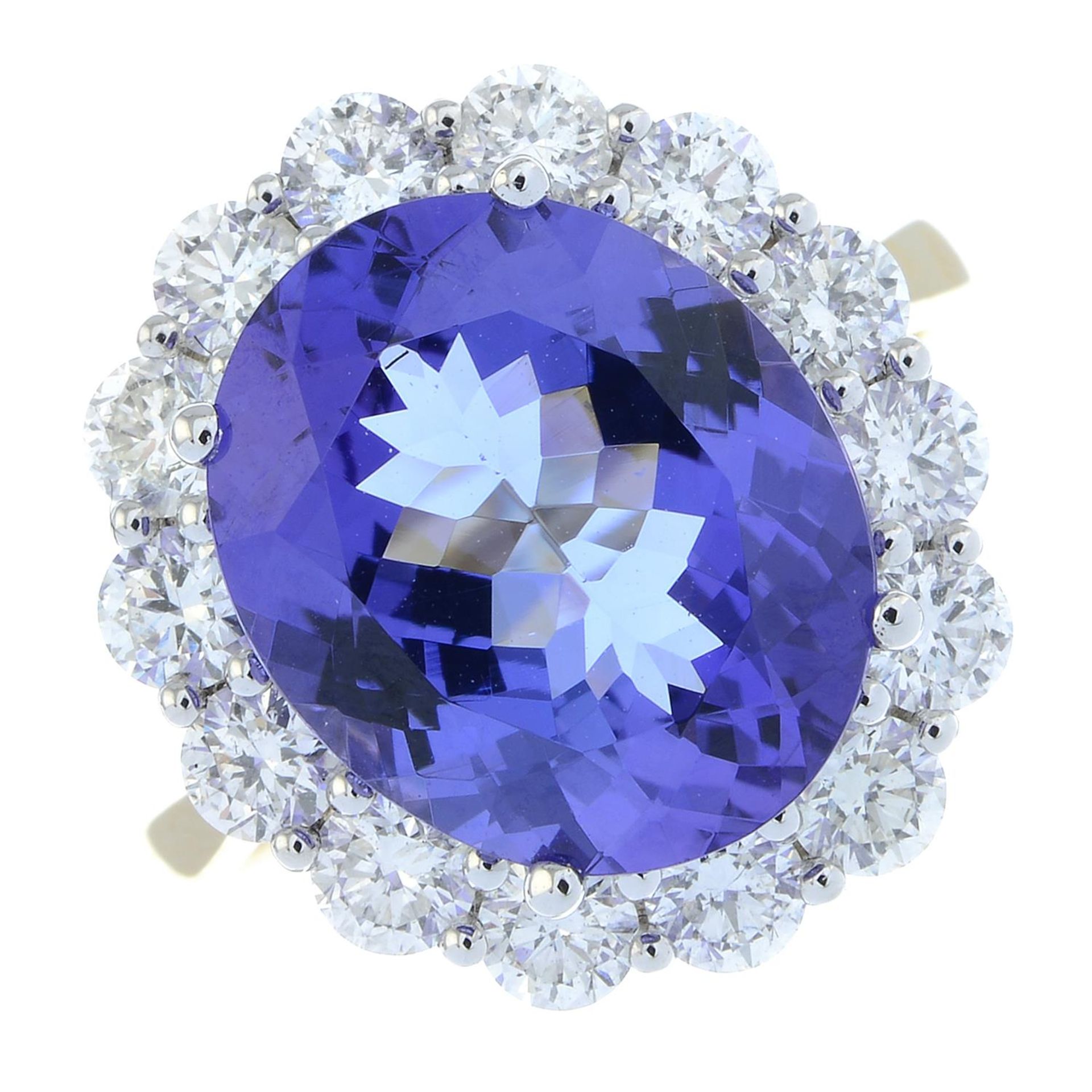 An 18ct gold tanzanite and brilliant-cut diamond cluster ring. - Bild 2 aus 6