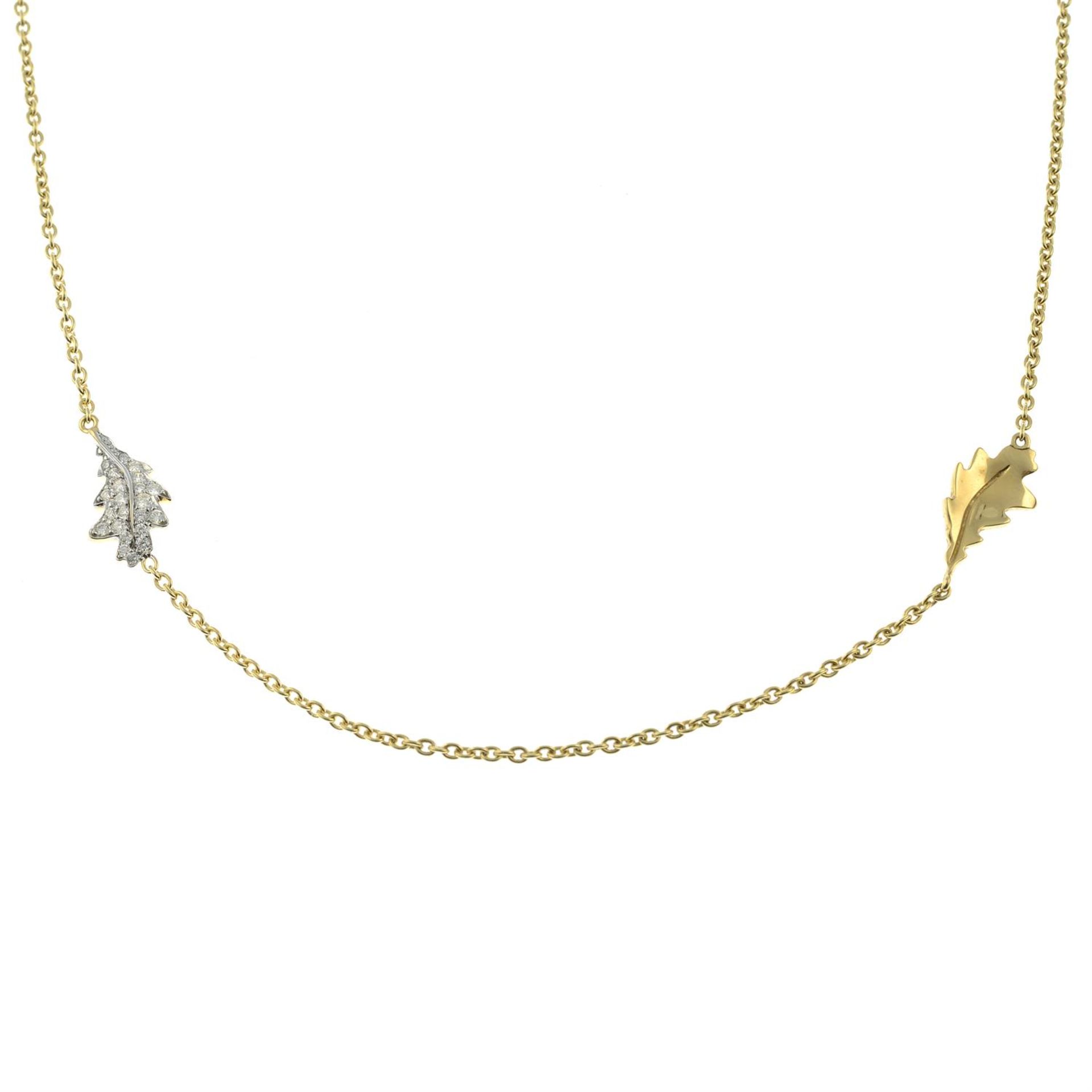 A tri-colour 18ct gold foliate motif necklace, with pavé-set diamond highlight, by Asprey. - Image 2 of 4