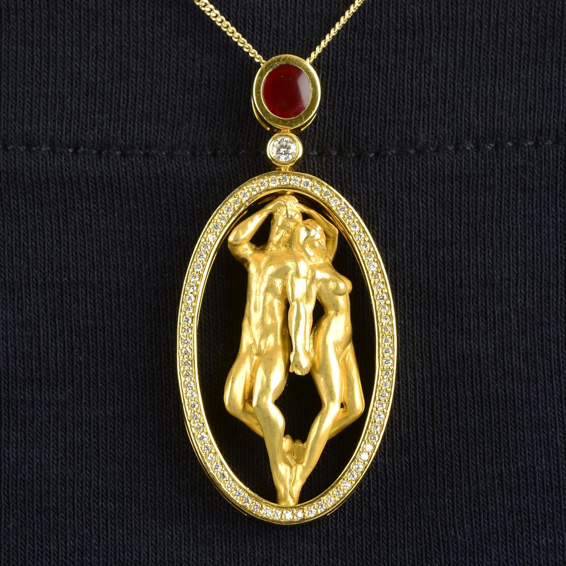 A brilliant-cut diamond and red enamel 'The Venue' pendant, by Celeste, from their 'Symphony of