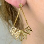 A pair of brilliant-cut diamond geometric earrings, by Janis Savitt.