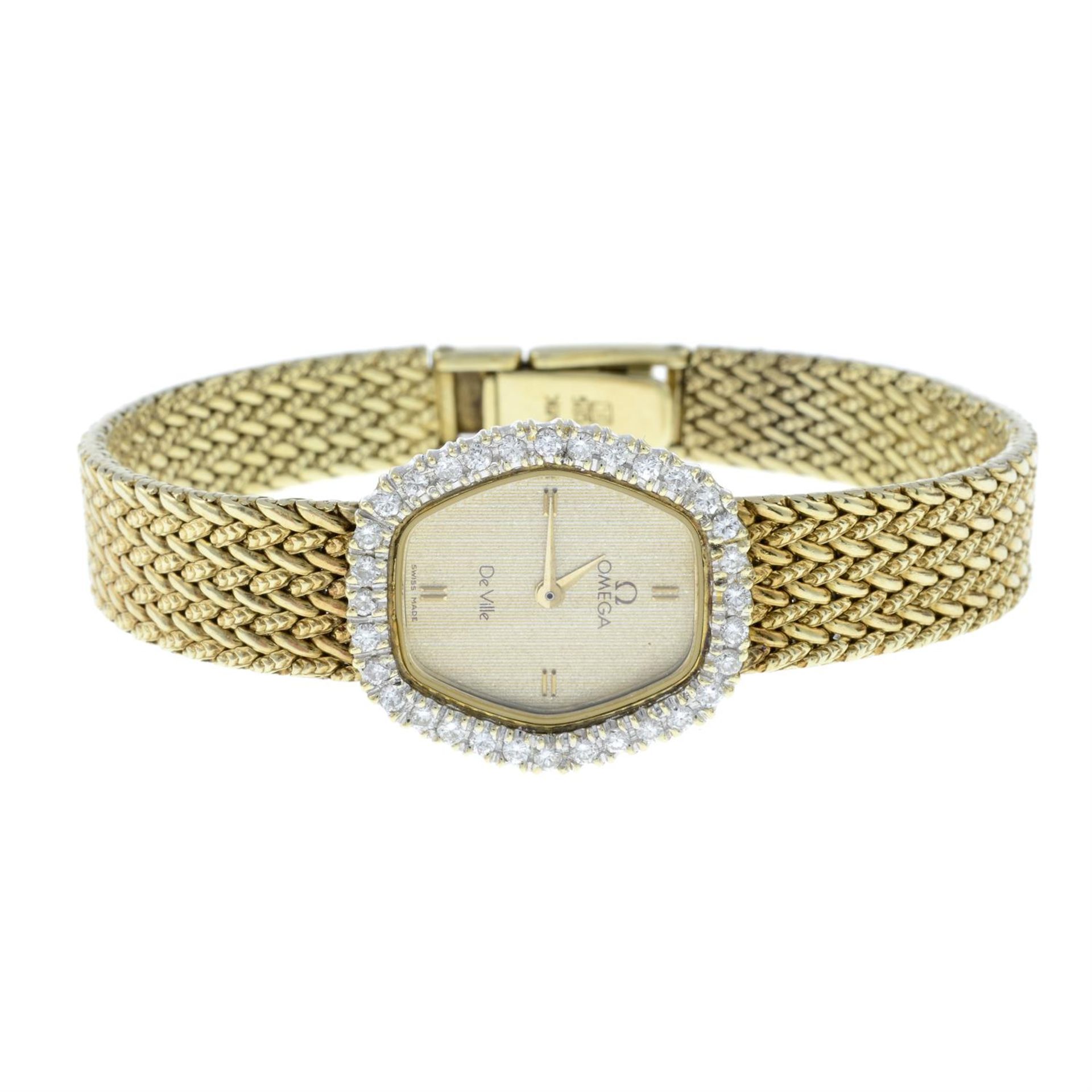 A lady's wrist watch, with diamond bezel and integral bracelet, the dial signed Omega, De Ville. - Bild 2 aus 5